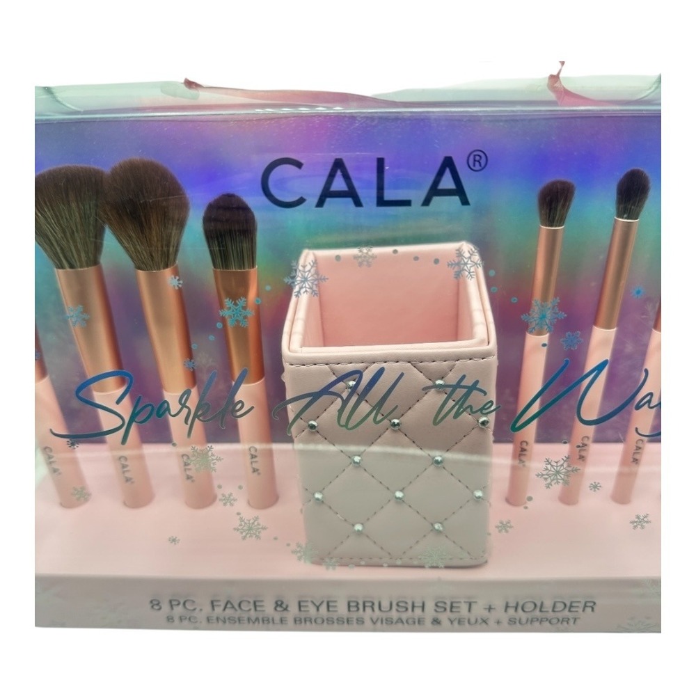 CALA 8 Pc Face & Eye Brush Set w Holder Pink Sparkle NIB - Picture 10 of 11